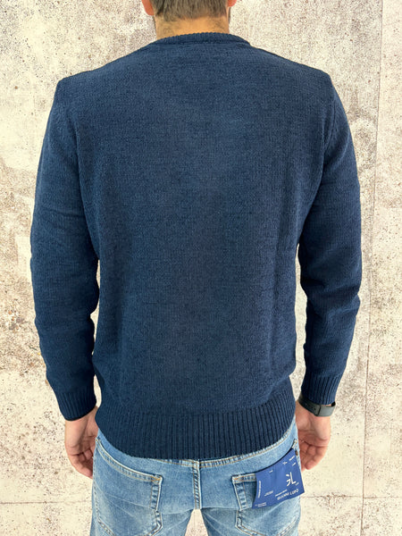 Maglione ciniglia girocollo blu