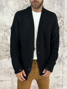 Cardigan nero con bottoni e rotture