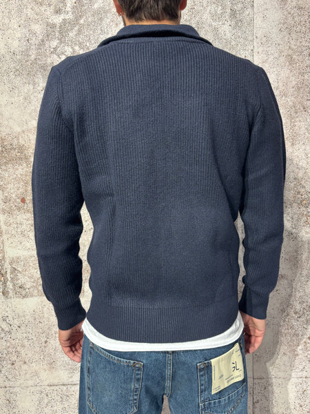 Maglione costine full zip blu