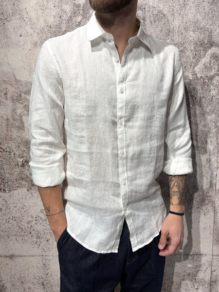 Camicia lino bianca collo francese