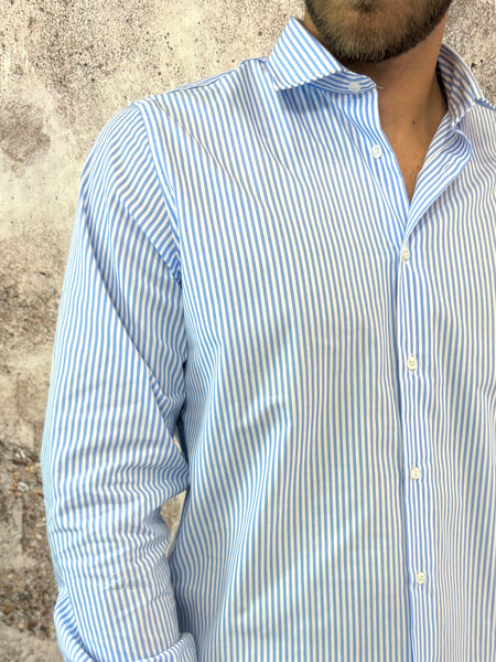 Camicia cotone righe bianche/azzurre