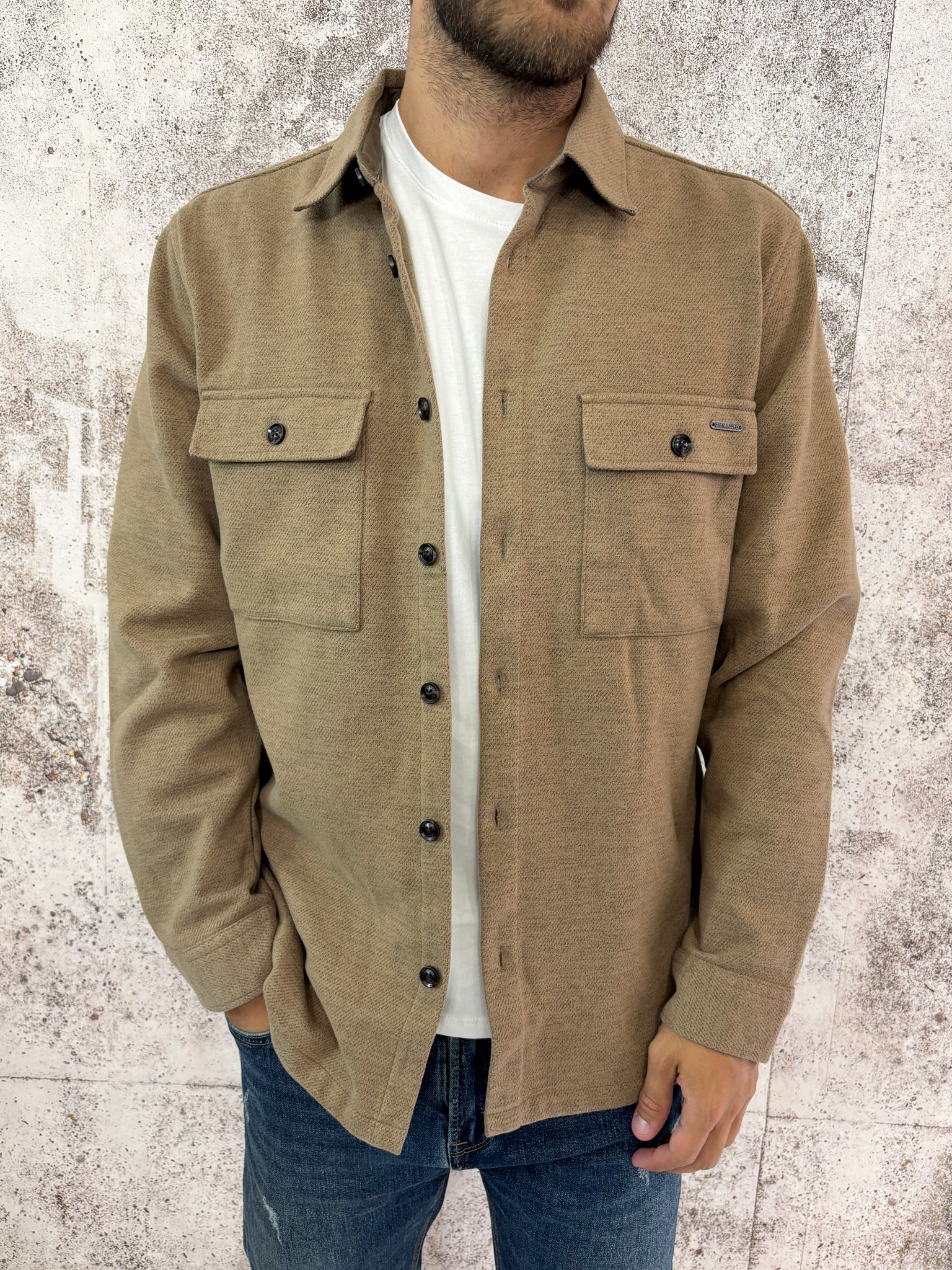 Giacca overshirt in panno camel