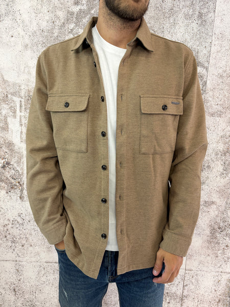 Giacca overshirt in panno camel