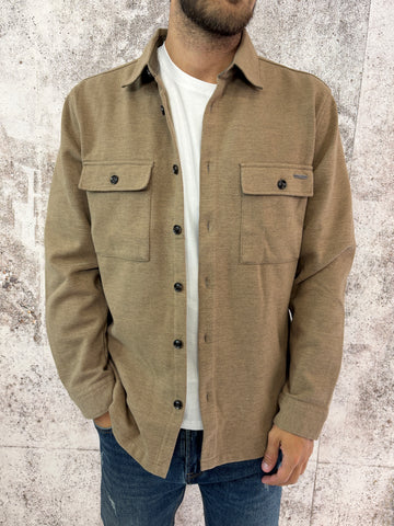 Giacca overshirt in panno camel