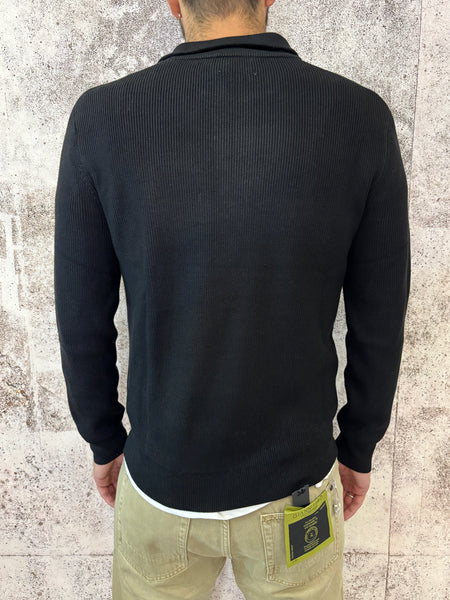 Maglione full zip nero costine