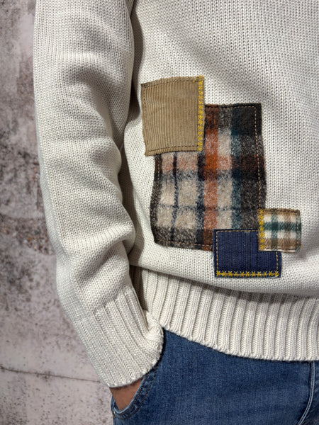 Maglione girocollo avorio multipatch