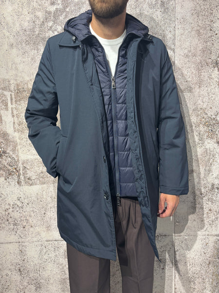 Trench con cappuccio blu