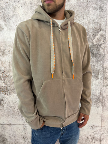 Felpa cappuccio full zip beige a costine