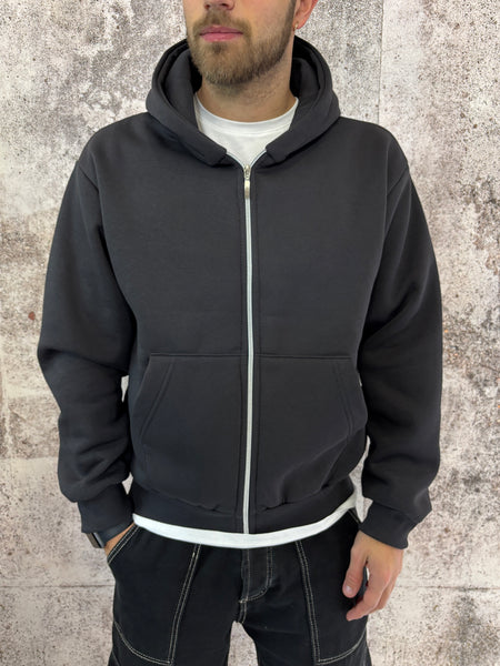 Felpa cappuccio zip piombo