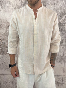 Camicia beige misto lino rigata