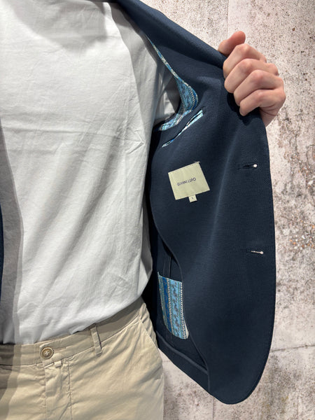 Giacca monopetto jacquard blu navy