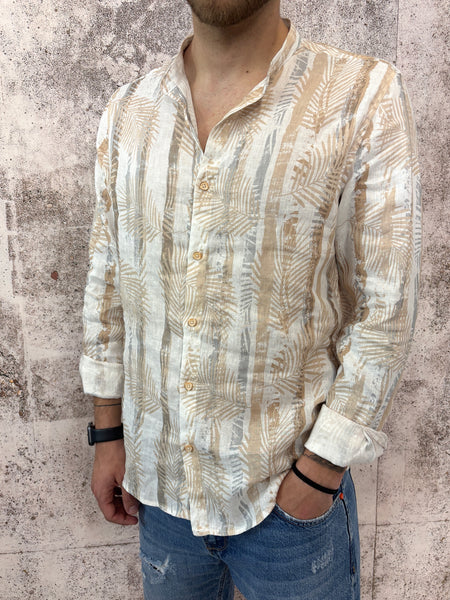 Camicia misto lino coreana fantasia beige