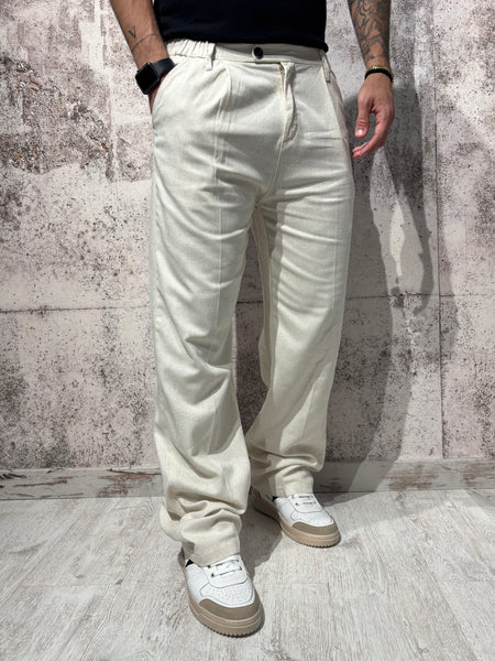 Pantalone palazzo sabbia misto lino