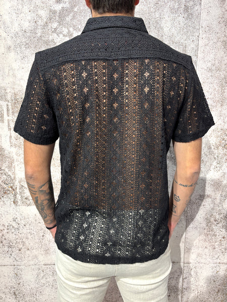 Camicia m/m traforata nera fantasia
