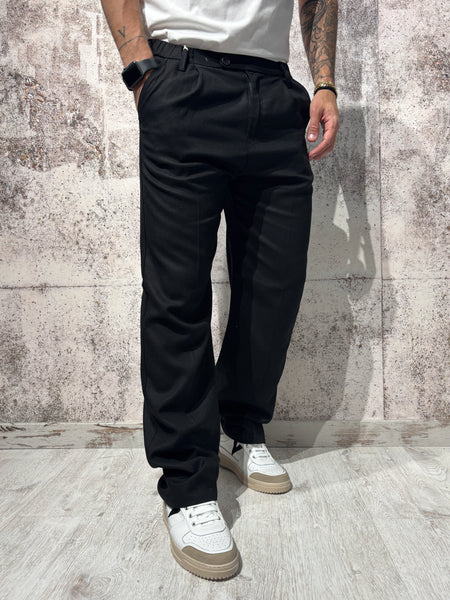 Pantalone palazzo nero misto lino