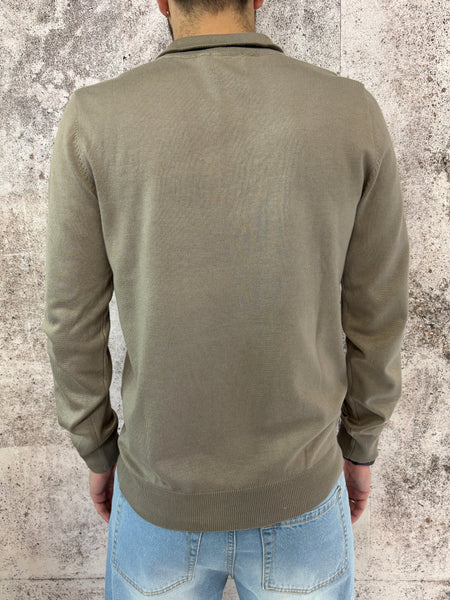 Maglione viscosa mezza zip camel