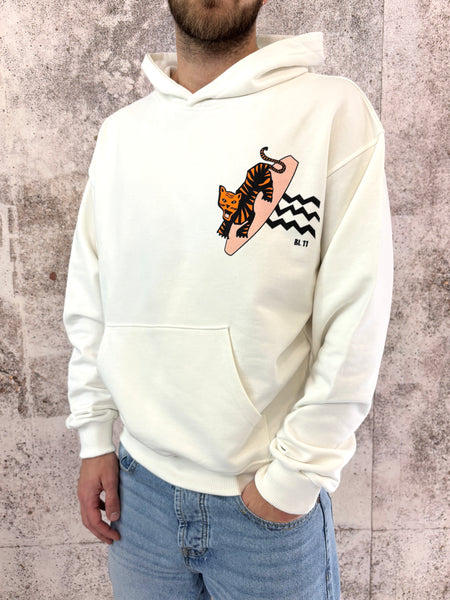 Felpa panna cappuccio con stampa fronte/retro