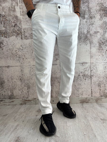 Pantalone chino Misto lino bianco