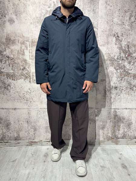 Trench con cappuccio blu