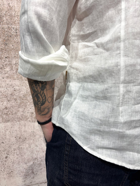 Camicia lino bianca collo francese