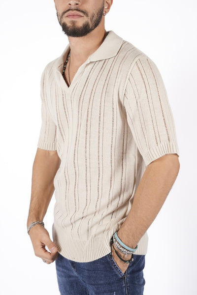 Polo in maglia beige