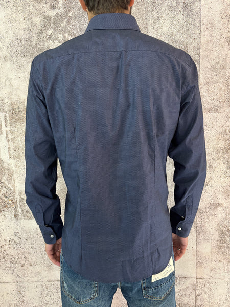 Camicia cotone blu microfantasia