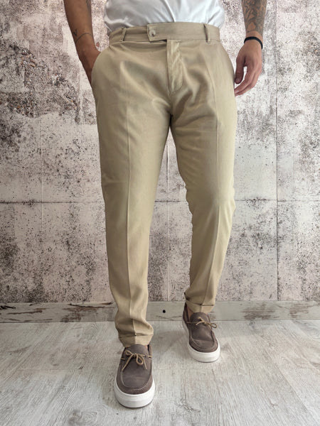 Pantalone chino misto lino beige