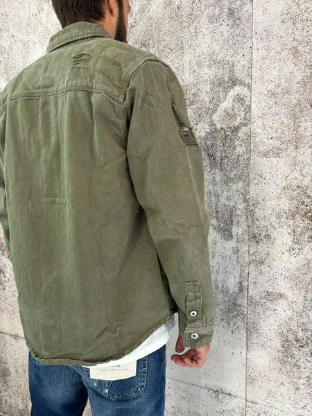 Camicia jeans verde militare con rotture