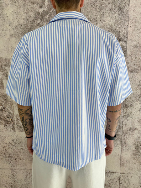 Camicia mezza manica righe azzurre