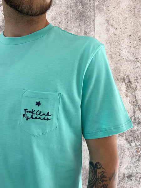 T-Shirt verde acqua taschino e ricamo F**K