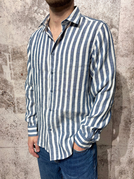 Blue striped linen blend shirt