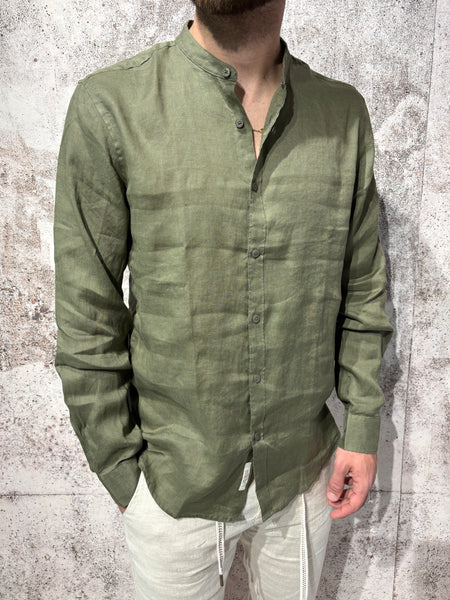 Men's Korean collar linen military shirt