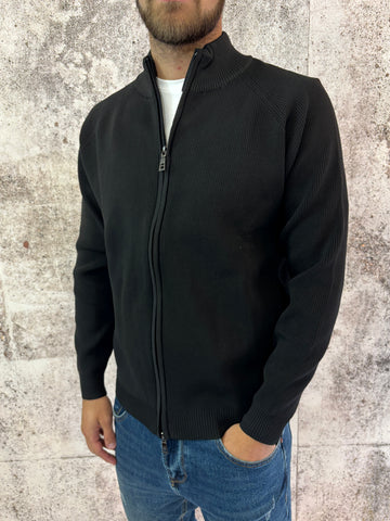 Maglione nylon nero full zip