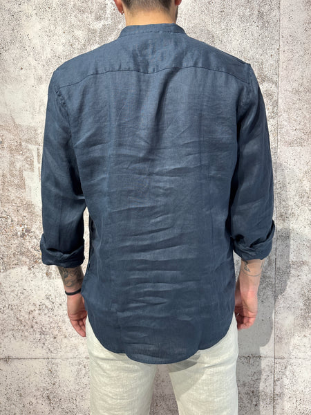 Camicia lino blu coreana