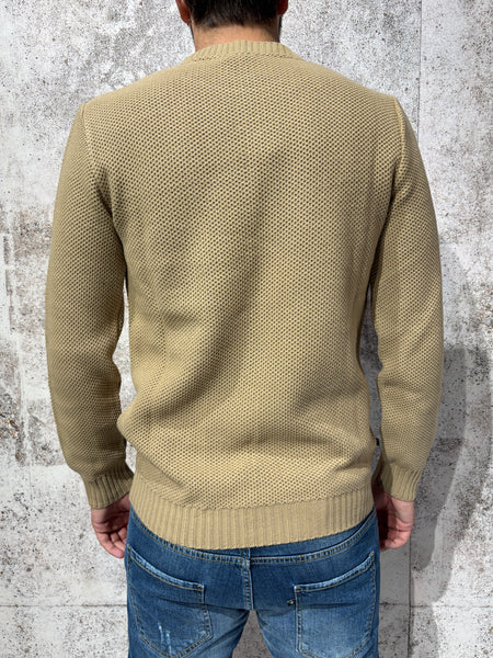 Maglione girocollo cammello taschino/patch