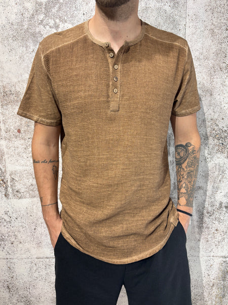 T-Shirt serafino tabacco misto lino