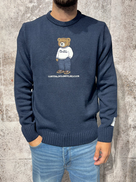 Maglione girocollo blu orsetto