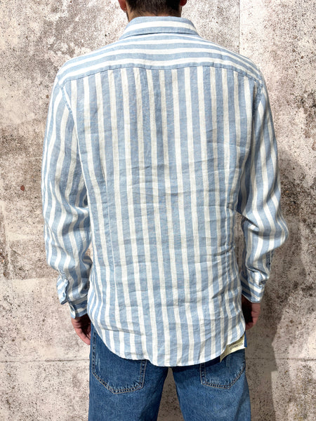 Camicia misto lino righe azzurre