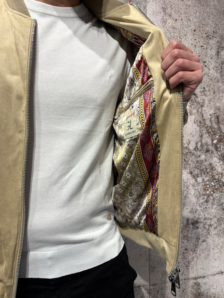 Beige suede bomber jacket
