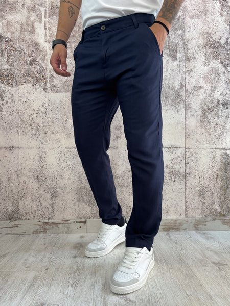 Pantalone chino misto lino blu