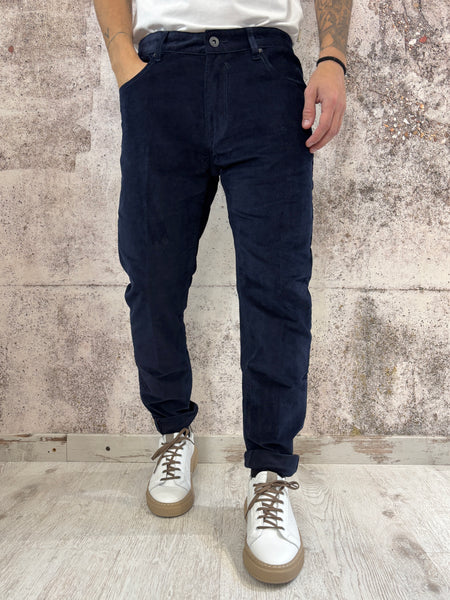 Pantalone velluto tramato blu