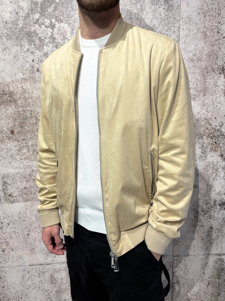Beige suede bomber jacket
