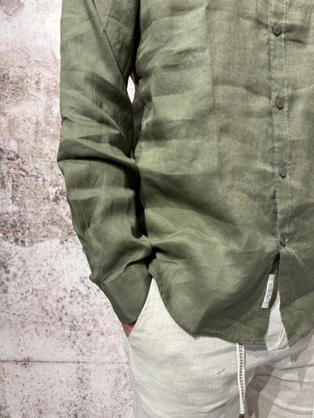 Men's Korean collar linen military shirt