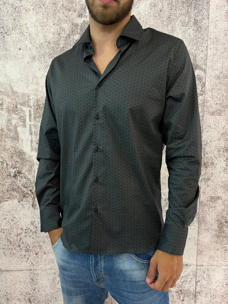 Camicia cotone grigio piombo microfantasia