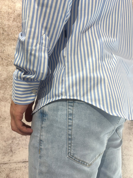Camicia cotone righe bianche/azzurre
