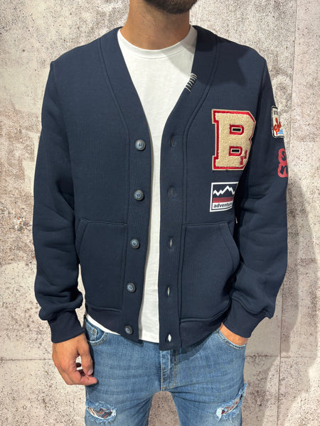 Cardigan in felpa blu con patch