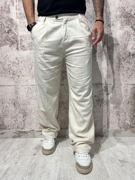Pantalone palazzo sabbia misto lino
