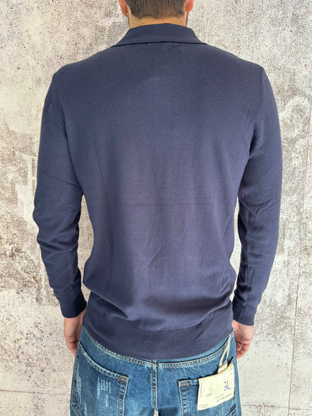 Polo blu in maglia manica lunga