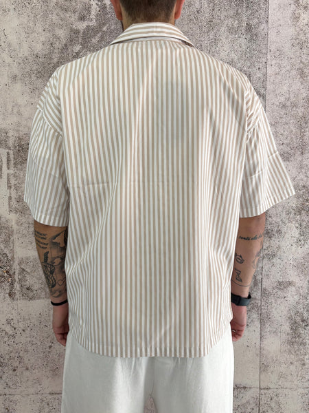 Camicia mezza manica righe beige