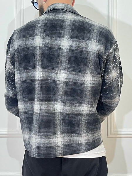 Camicia scozzese grigia con brillantini
